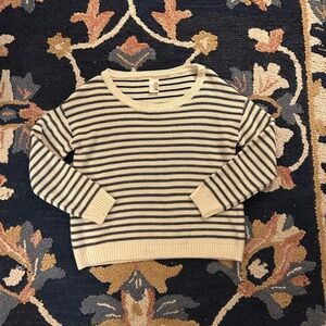 Semi-Cropped Striped Cream and Navy Women's Sweater